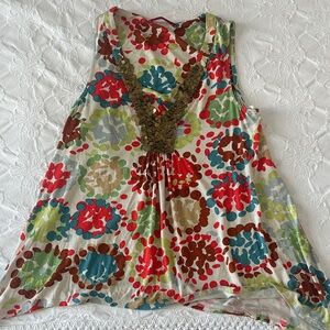 Velvet Colorful Patterned and Embellished Tank Top